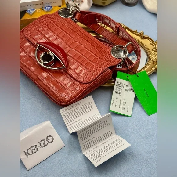 🆕 KENZO 🧿 NWT Medium Tali Croc Embossed Eye Motif Bag, Red - Picture 15 of 16